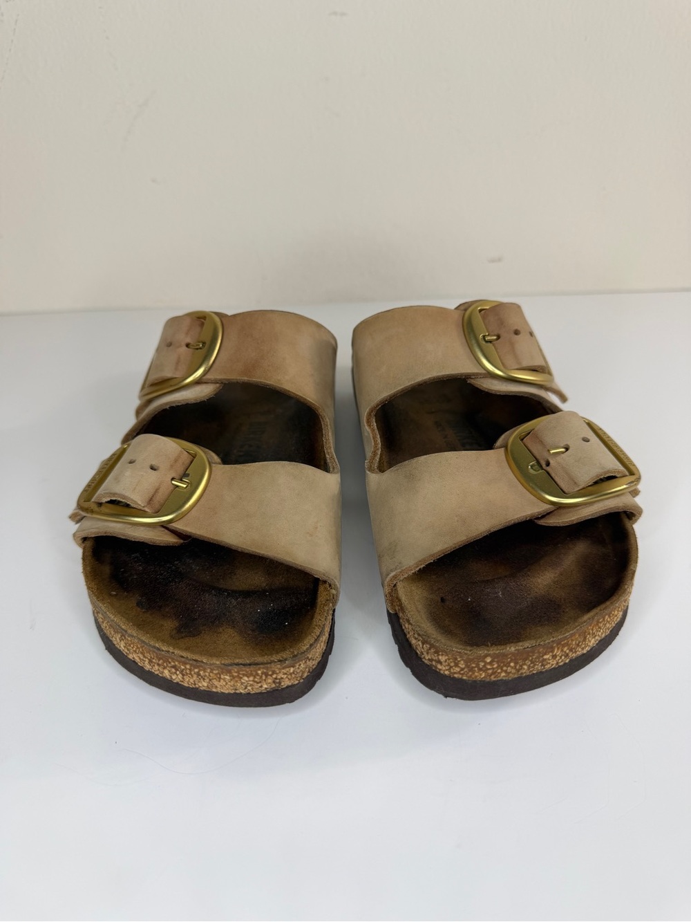 Birkenstock Sandals Slides Women Size 38 US 7 Double Strap Tan Buckle Germany - Picture 2 of 16